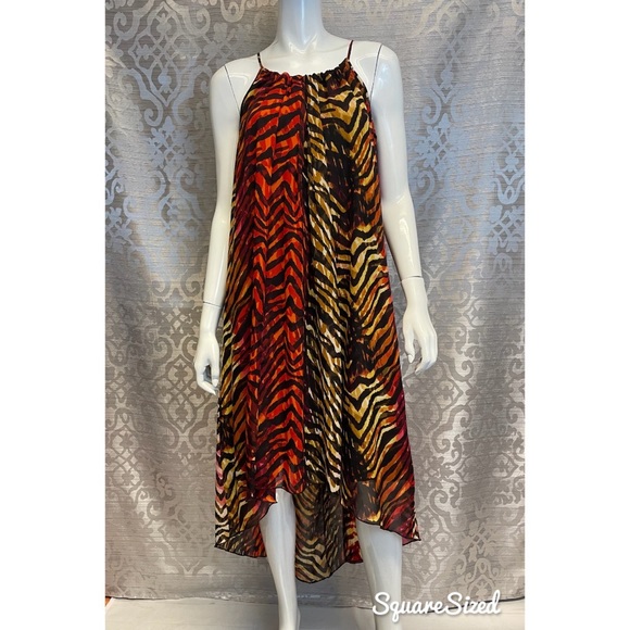 VALERIE BERTINELLI Chiffon Tiger Pattern Animal Print High Low Maxi Boho Dress L - Picture 4 of 11